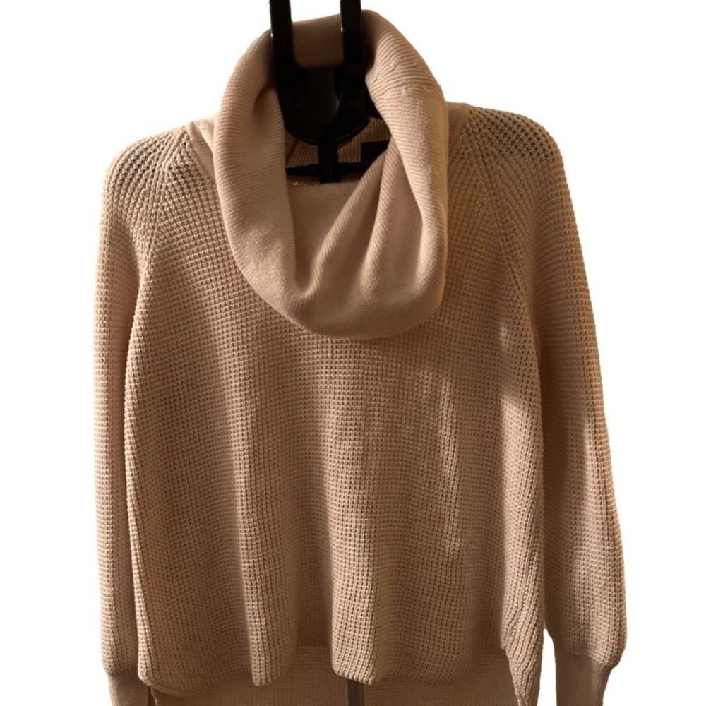 MICHAEL KORS Cowl Neck Waffle Knit Sweater Women PL Beige Petite Large Cozy